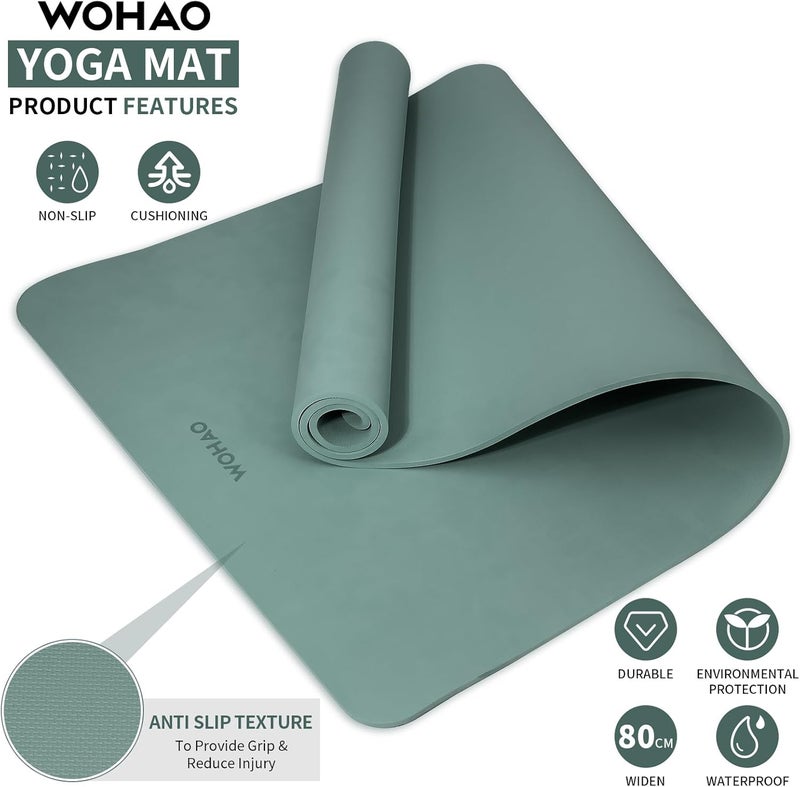 wohao Extra Wide & Thick 8mm Yoga Mat, 72"x31.5" Large Non Slip Exercise Mat, Premium POE Material for Superior Cushioning & Stability, with Strap for Home Gym, Pilates - Image 2